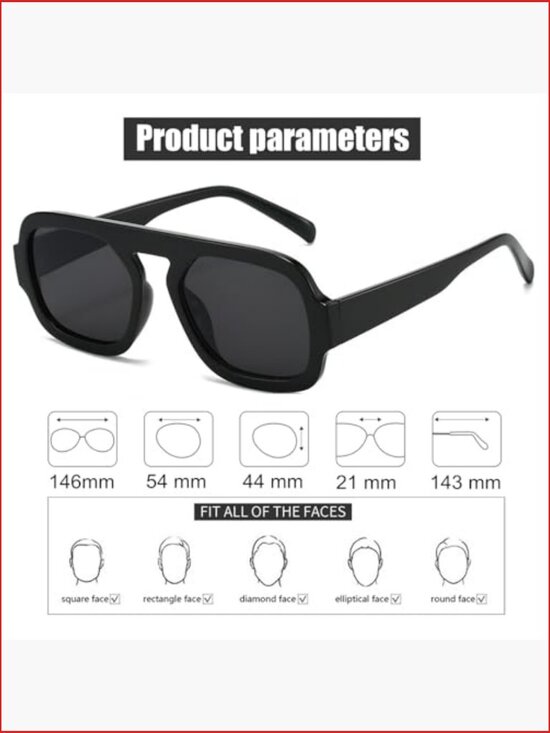 Vintage Square Aviator Sunglasses with UV400 Protection, Flat Top Shades main image 4